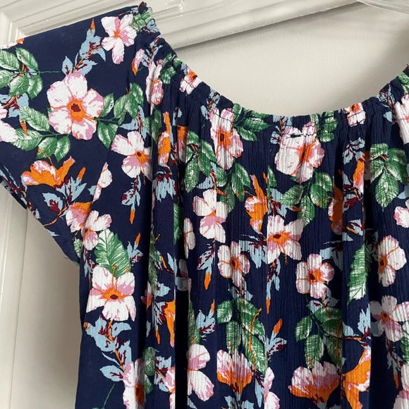 Sophie Rue Blue Floral Flutter Sleeve Off The Shoulder Crop Top Boho Blouse L - Picture 12 of 13